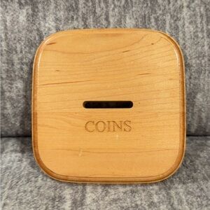 Longaberger Wooden Coin Bank Lid / Coin Holder – Engraved “COINS”